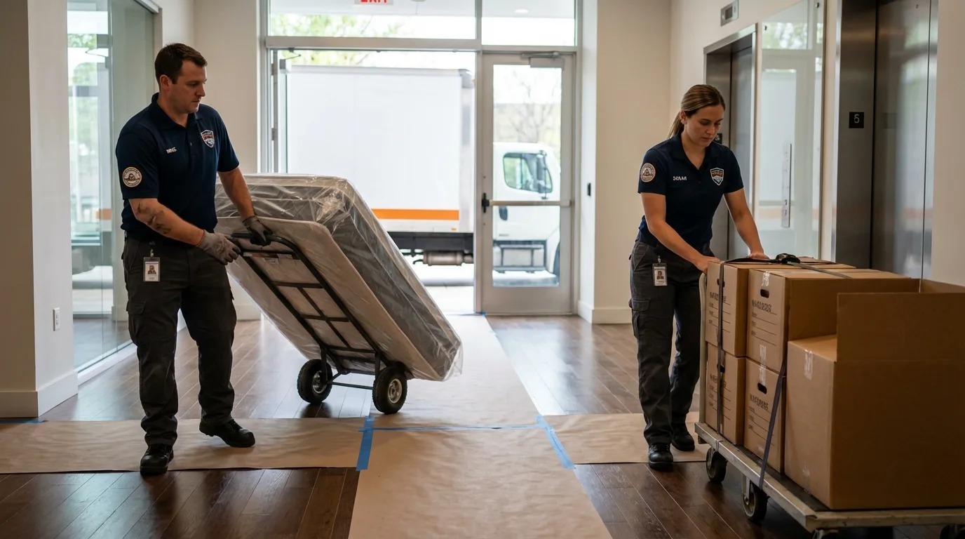 Professional apartment movers loading elevator in Kissee Mills, MO