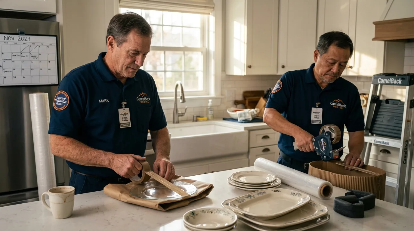 Professional crew packing kitchen dishware in Kissee Mills, MO